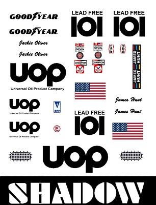 #ad #101 UOP Oil Shadow White car 1 43rd Scale Decals $6.50