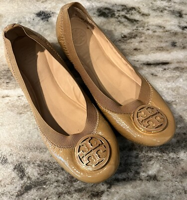 #ad Tory Burch Beige Leather Gold Logo Ballet Flat Shoes Women’s SZ 6 M $44.00