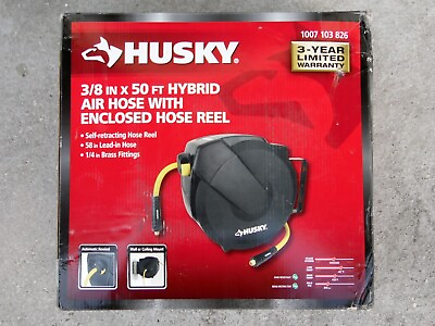 #ad New Husky 3 8 quot; x 50#x27; Hybrid Air Hose With Self Retracting Enclosed Hose Reel $100.30
