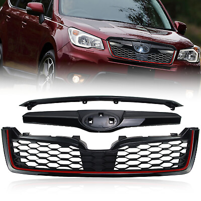 #ad Front Grill for 2014 2018 Subaru Forester Gloss Black with Red Line $36.80