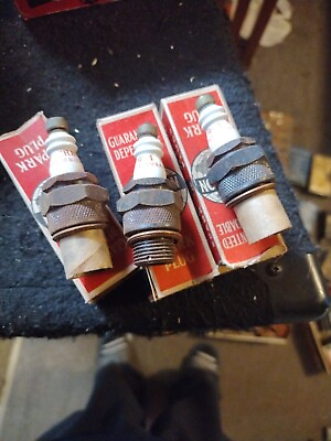 #ad 3 Vintage Champion Spark Plugs Antique R 1 in damaged boxes no Wax Paper rust $64.00