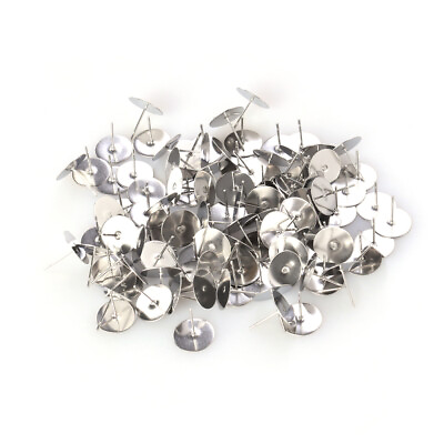 #ad 100 Stainless Steel Earring Studs DIY Supplies 12mm Silver $10.88