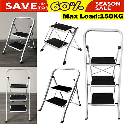 #ad Portable Foldable 2 3 Step Steel Ladder Non Slip Tread Stepladder Safety Kitchen $46.04