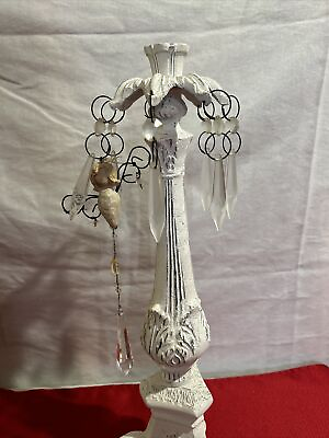 #ad Tall Heavy Metal Shabby Chic Rococo Candlestick W Hanging Angel. $38.88