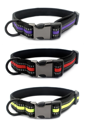 #ad Dog Collar Neoprene Nylon Reflective Adjustable Red Purple Lime S M L $14.28