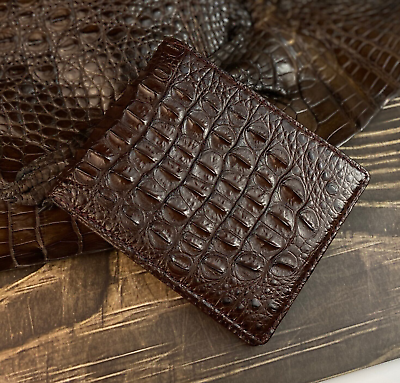 #ad Double Side Brown Crocodile Bifold Wallet Men Genuine Leather Billfold RFID $79.00