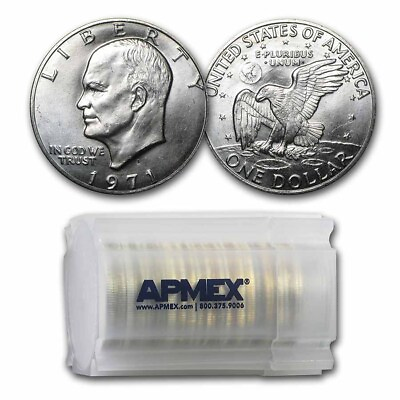 #ad 1971 S 40% Silver Eisenhower Dollars 20 Coin Roll BU $427.80