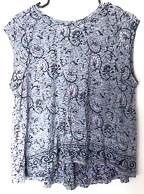 #ad Free People High Tide Dual Print Floral Print Blue Purple T Shirt Top XS X Small $19.95
