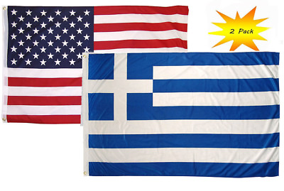 #ad 2x3 2#x27;x3#x27; Wholesale Combo USA American amp; Greece Greek Flag Banner Grommets $13.88