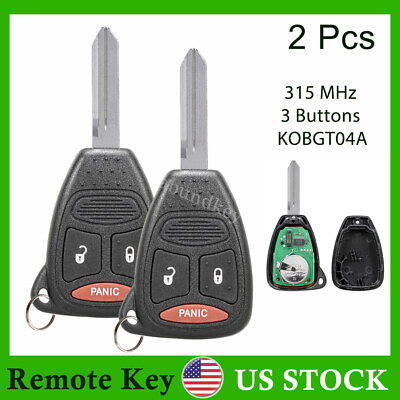 #ad 2 Replacement for 2005 2006 2007 Dodge Magnum Remote Car Key Fob Kobdt04a Chip $15.99