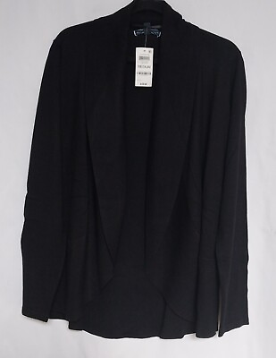 #ad Karen Scott Women Size M Open Front Black cardigan shawl collar curved hem New $24.99