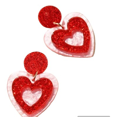 #ad Valentine Double Heart Earrings for Women Statement Earring Love Heart Acrylic $6.99