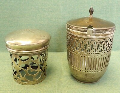 #ad Early 1900s George Henckel and Watson Company Sterling Overlay Jars No Inserts $124.99