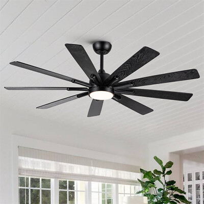 #ad 62In Industrial Indoor Outdoor Matte Black LED Ceiling Fan with Light amp; Remote $212.99