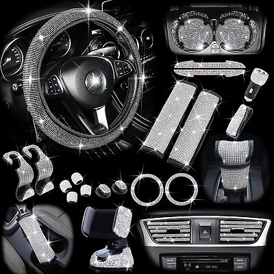 #ad 32PCS Bling Car Accessories Set for Steering Wheel Cover Charger Phone Mount $49.99