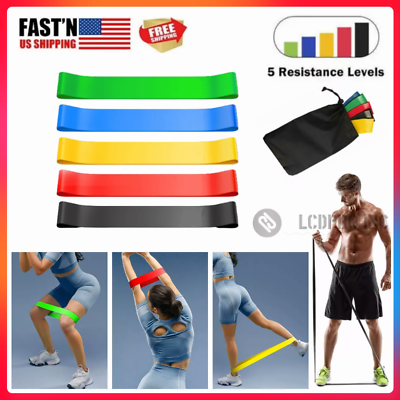 #ad RESISTANCE BANDS SET LOOP Exercise Yoga 5pc Elastic Fitness Gym Workout Training $7.94