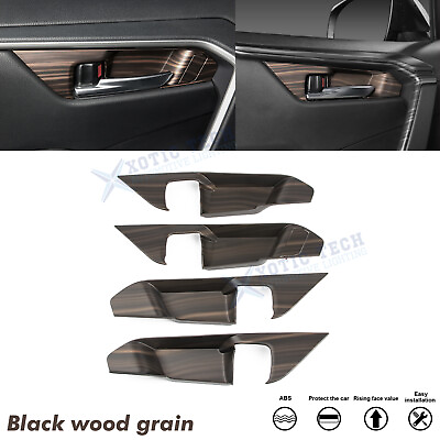 #ad 4X Black Wood Pattern Interior Door Handle Bowl Cover For Toyota RAV4 2019 2024 $26.99