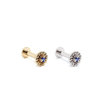 #ad 14K REAL Solid Gold Sapphire Tiny Floral Stud Helix Tragus Cartilage Earring $89.00