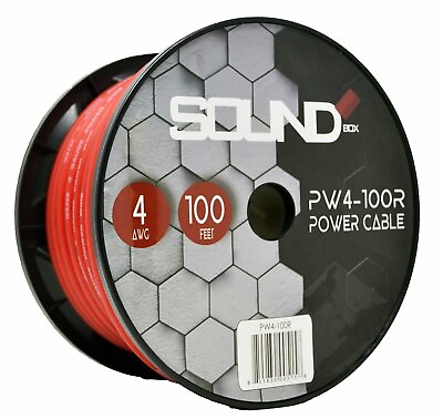 #ad SoundBox PK4 100R 4 Gauge 100#x27; Copper Amplifier Power Ground Amp Wire Red $119.95
