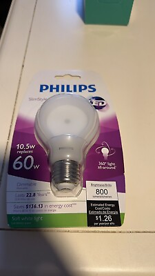 #ad Lot Of 1 Philips Slim Style 10.5w Replace 60w Soft White Dimmable LED Bulb $14.88