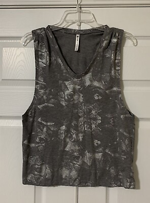 #ad Fabletics Taryn Printed Gray and Silver Metalic V Neck Tank Work Out Size XS $12.99
