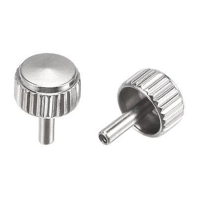 #ad 2Pcs 7x5mm Watch Crown SUS304 Knurled Head Lengthen Stem 1.2mm ID Silver Tone $6.39