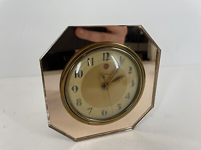 #ad TELECHRON #3F65 CLOCK GOLD amp; ROSE COLOR MIRROR GLASS WORKS VINTAGE $67.49