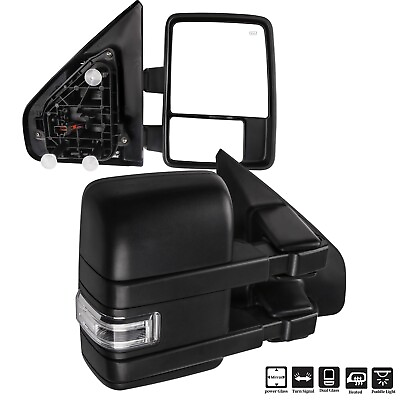 #ad 2PCS Tow Mirrors w Side LED Turn Signal Power Heated for 04 14 Ford F150 Truck $163.79
