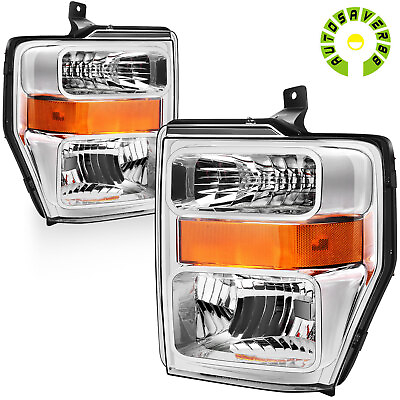 #ad #ad Headlights for 08 10 Ford F 250 F 350 F 450 Super Duty Chrome Amber Headlamp Set $79.99