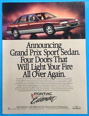 #ad 1989 Pontiac Grand Prix Four Door Sedan Vintage 1980#x27;s Magazine Print Ad $3.55