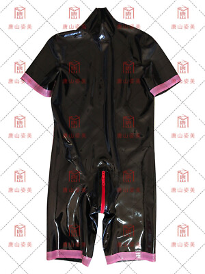 #ad Latex Rubber Gummi short sleeves bodysuit Leotards customized catsuit $95.99