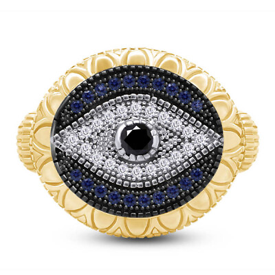 #ad Evil Eye Ring Blue Black White Gemstone 925 Sterling Silver $155.93