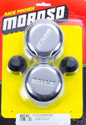 #ad Moroso 68740 Valve Cover Breather Round Push In Steel Chrome Pair Logo Grommets $24.99