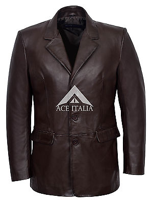 #ad Mens Leather Blazer Brown Tailored Soft 100% REAL LAMBSKIN COAT SLIM JIM GBP 95.99