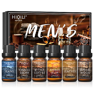 #ad HIQILI Men Fragrance Oil Set 6 10ml Natural Essential Oil Aroma Perfume Gift Kit $10.79