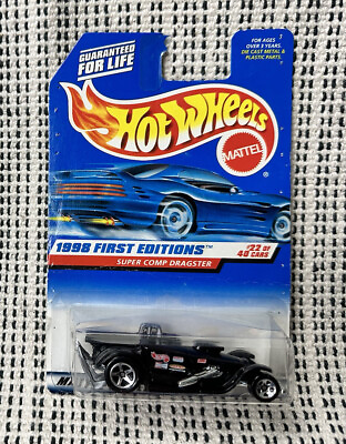 #ad NEW Mattel Hot Wheels 1998 First Editions Black Super Comp Dragster #22 Of 40 $4.99