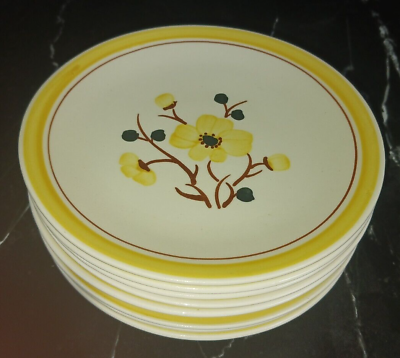#ad Rare Blue Ridge Midas Touch 8PC Set 6 Bread Plates 2 Saucers Yellow Brown Flower $17.95