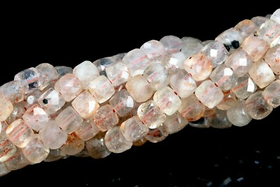 #ad 3 4MM Transparent Multicolor Sunstone Faceted Cube Grade A Genuine Natural Beads $9.14