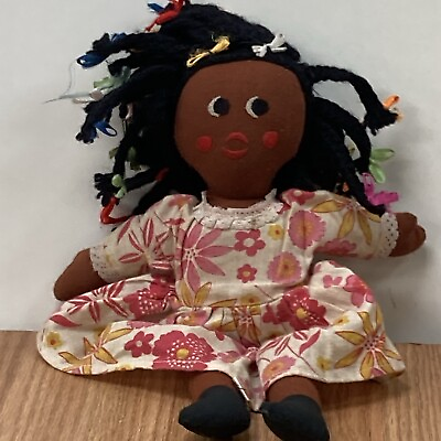 #ad African American Black cloth doll plush colorful bows Platts Braids $17.57