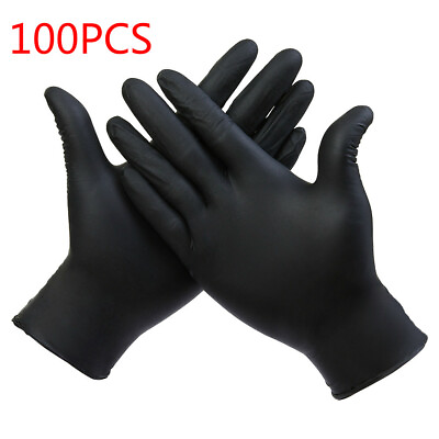 #ad 100PCS Black Nitrile Gloves Kitchen Food Cosmetic Gloves Powder Free Size L $24.98