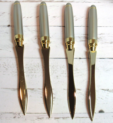 #ad Lot of 4 Silver Tone Letter Opener Gold Chrome Plated Steel 6quot; LongGift Pouch $10.99