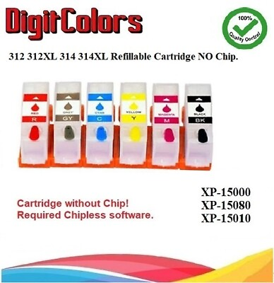 #ad 312XL 314XL Empty Refillable Ink Cartridge No Chip fits for XP 15000 DTF ink $13.95