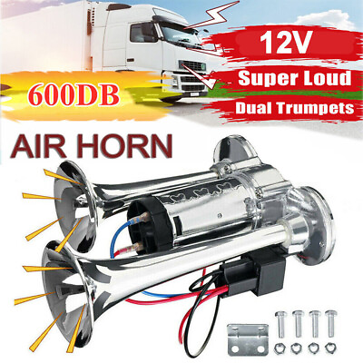 #ad #ad Super Loud Train Electric Air Horn 600DB Dual Trumpets Car Truck Boat Speaker US $21.49