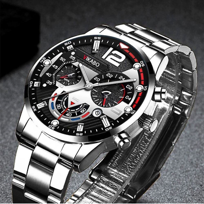 #ad Men New Quartz Watch Stainless Steel Analog Watch Gift For Man Casual Work $7.11