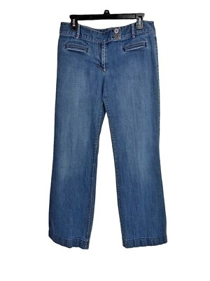 #ad Ann Taylor LOFT Jeans Retro Flat Front Wide Leg Medium Wash Denim Women Size 6 $13.95