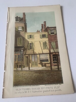 #ad 1865 Antique COLOR Print NEW YORK CITY VALENTINE HOUSE AT NO. 7 PECK SLIP $29.95