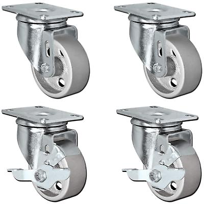 #ad CasterHQ 3quot; Set of 4 All Steel Swivel Plate Caster Wheels with Brakes Locking $57.99