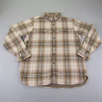 #ad Polo Ralph Lauren Shirt Mens Large Brown Plaid Flannel Button Up Dual Pockets $29.97