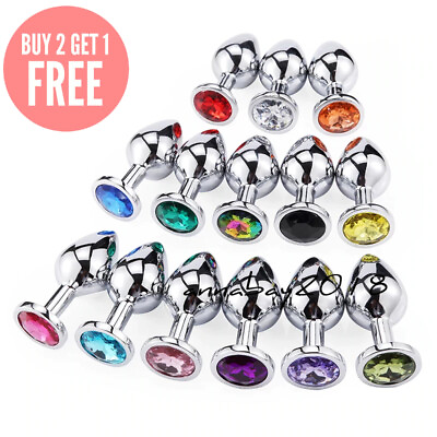 #ad Butt Plug Anal Toy Colorful Jewel Metal Stainless S M L For Women Men Couples $5.99