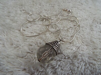 #ad Silvertone Glass Bead Pendant Necklace C42 $3.98